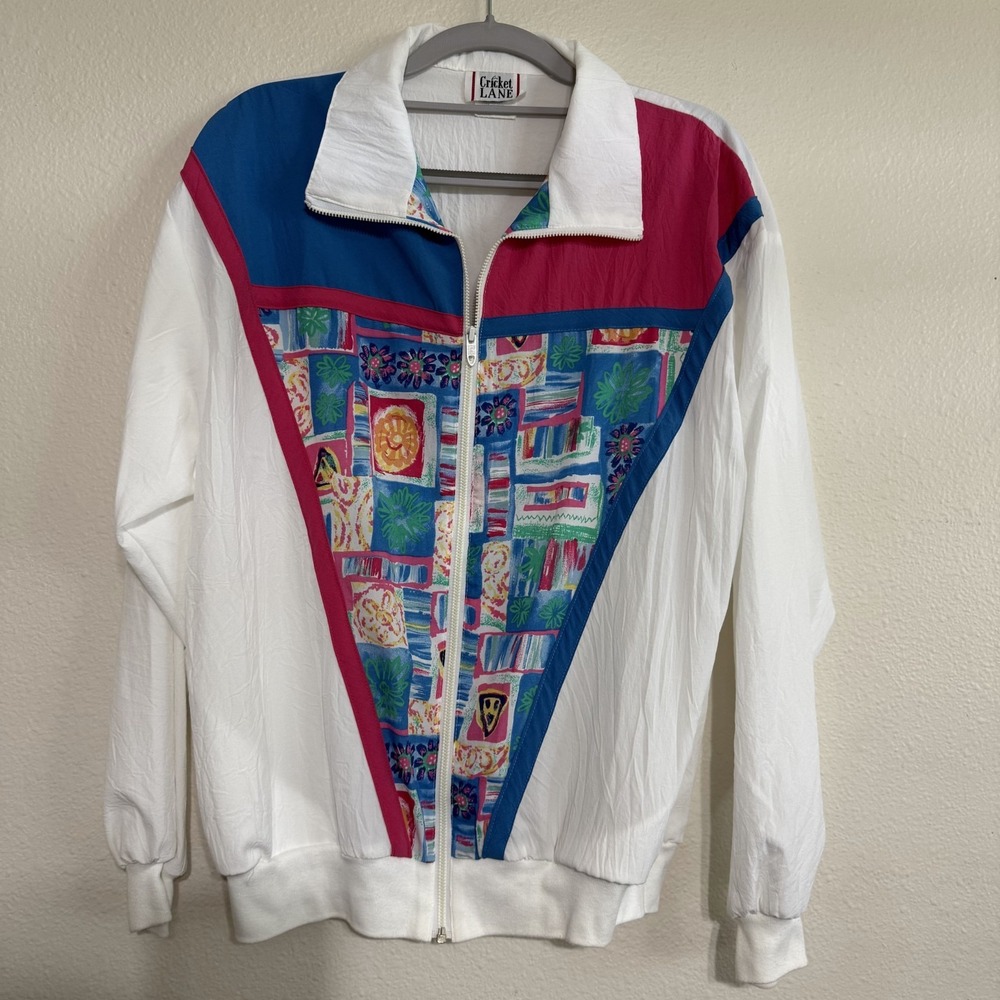 Vintage 80s Cricket Lane Windbreaker Jacket Womens 10 Multicolor Full Zip Retro